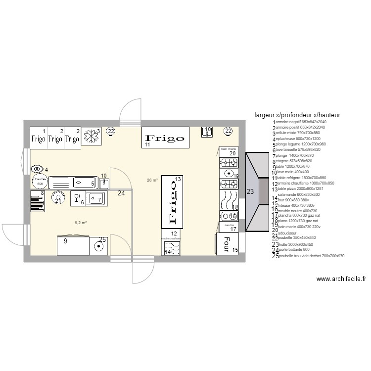 champs a assiette. Plan de 2 pièces et 37 m2