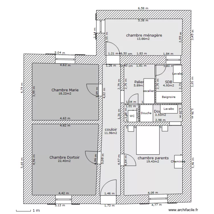 chambres et sdb dimention. Plan de 