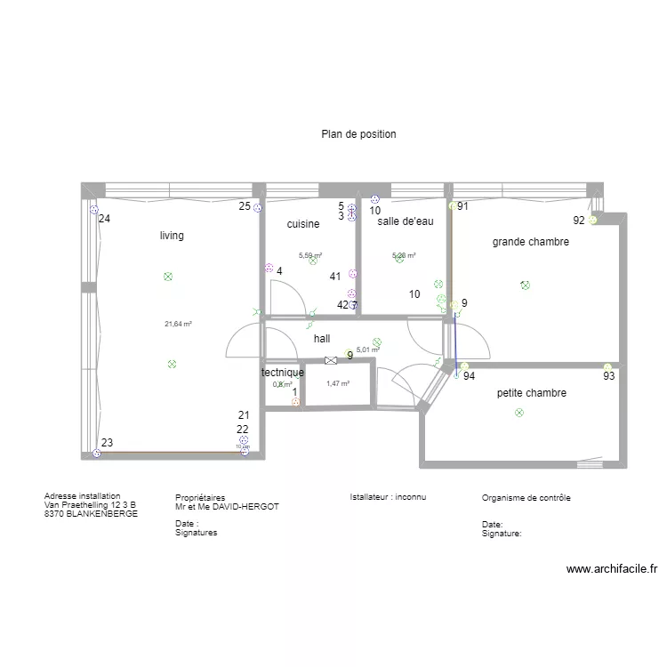 Appartement  &eacute;lectricit&eacute;. Plan de 
