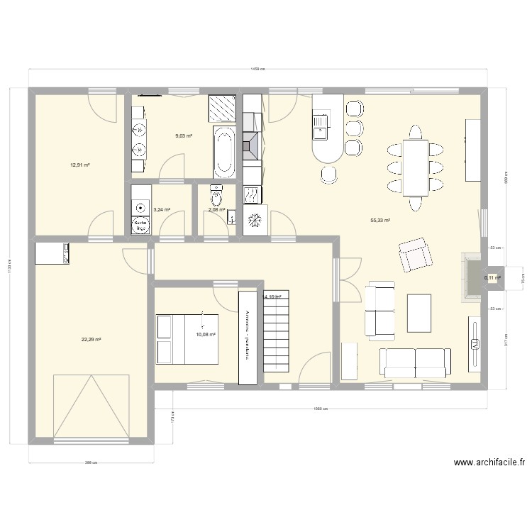 Grand chemin rez. Plan de 9 pièces et 129 m2