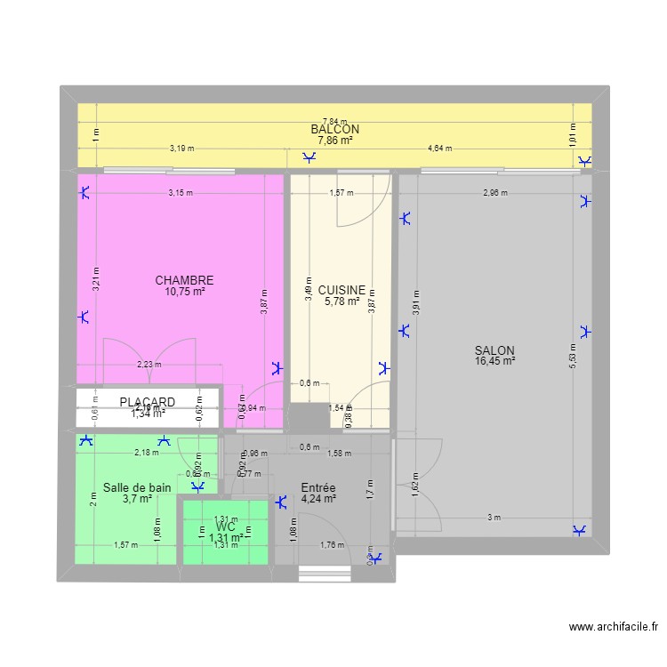 PLAN A L'ECHELLE AVEC ELECTRICITE. Plan de 8 pièces et 51 m2