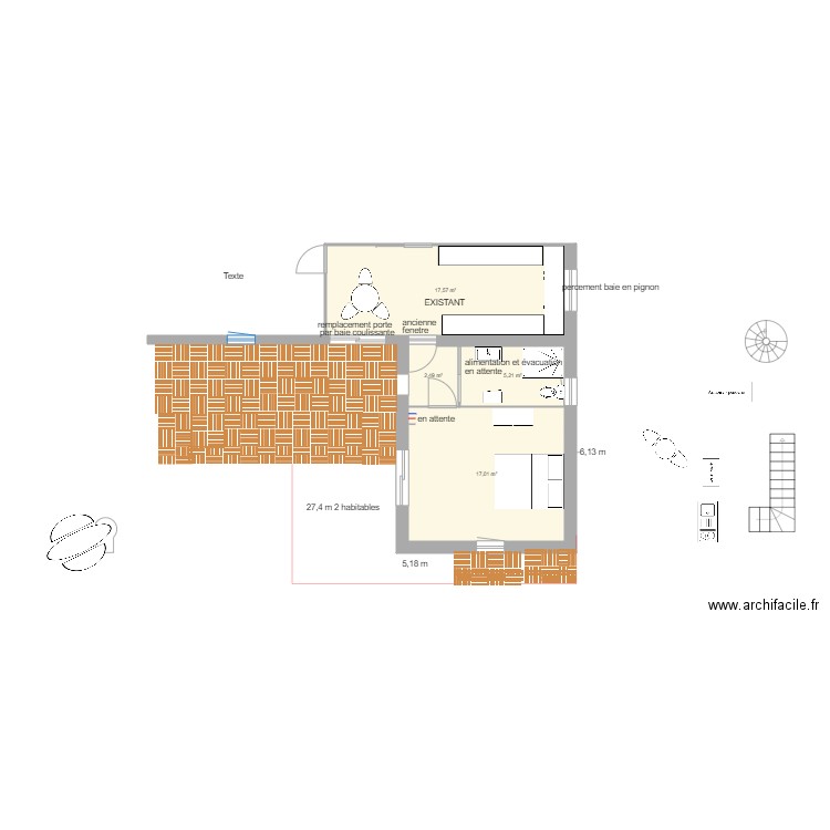 FACADE SUD VERSION 5. Plan de 4 pièces et 42 m2