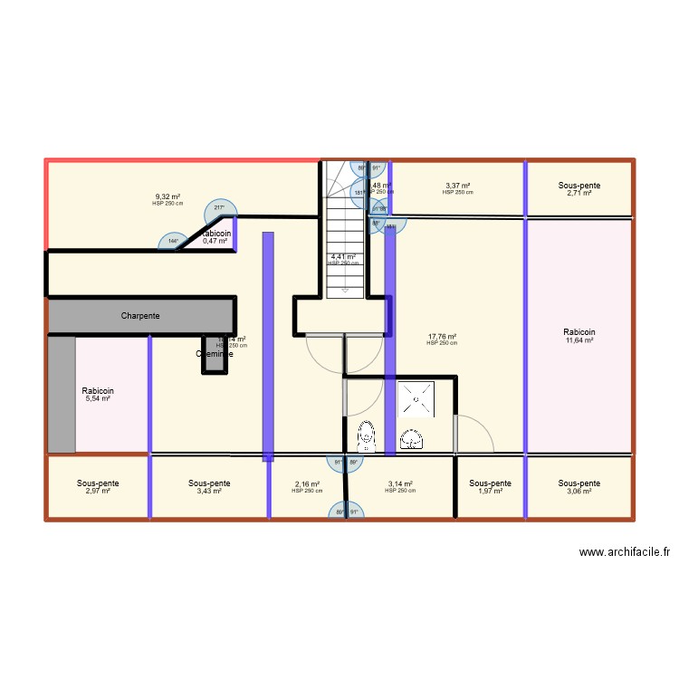 Etage_version après trémie version sdb comm. Plan de 18 pièces et 94 m2