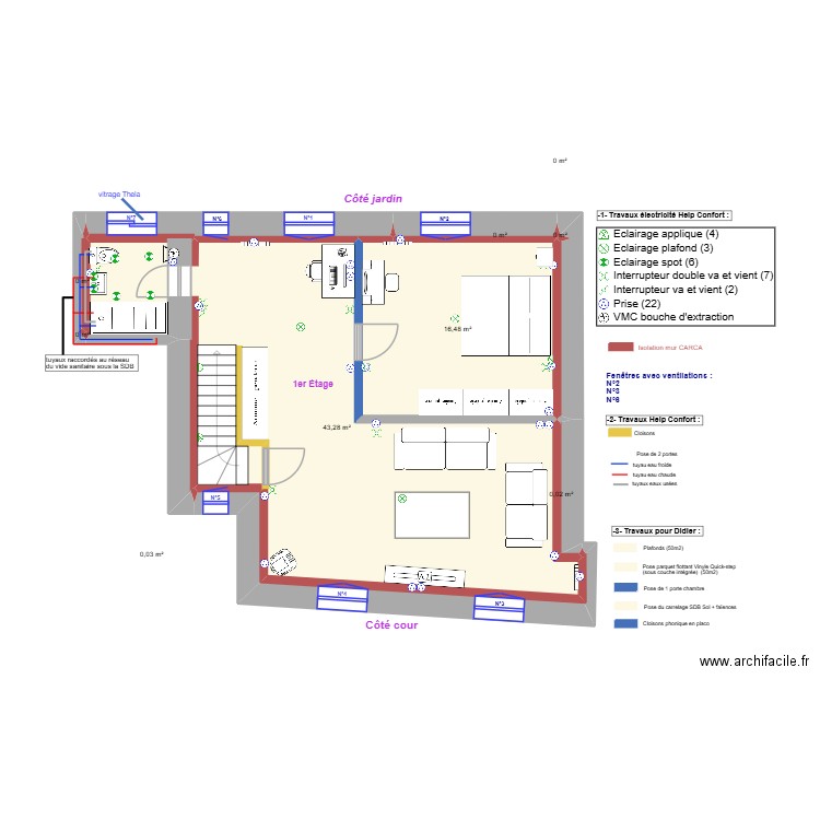 Plan pour Didier. Plan de 9 pièces et 60 m2