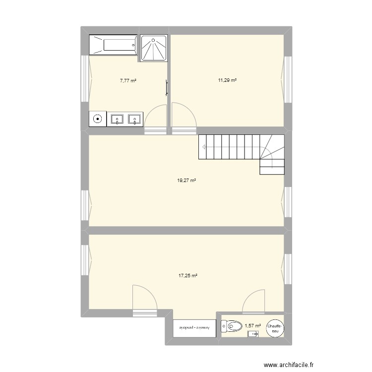 appt JP. Plan de 5 pièces et 57 m2