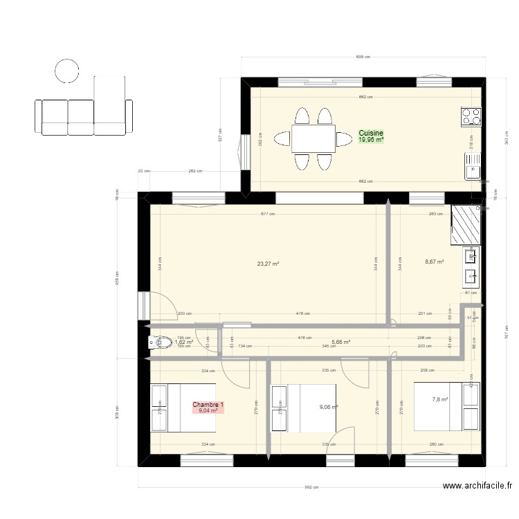 Maison Pessac Rénovation - Bertrand. Plan de 8 pièces et 85 m2