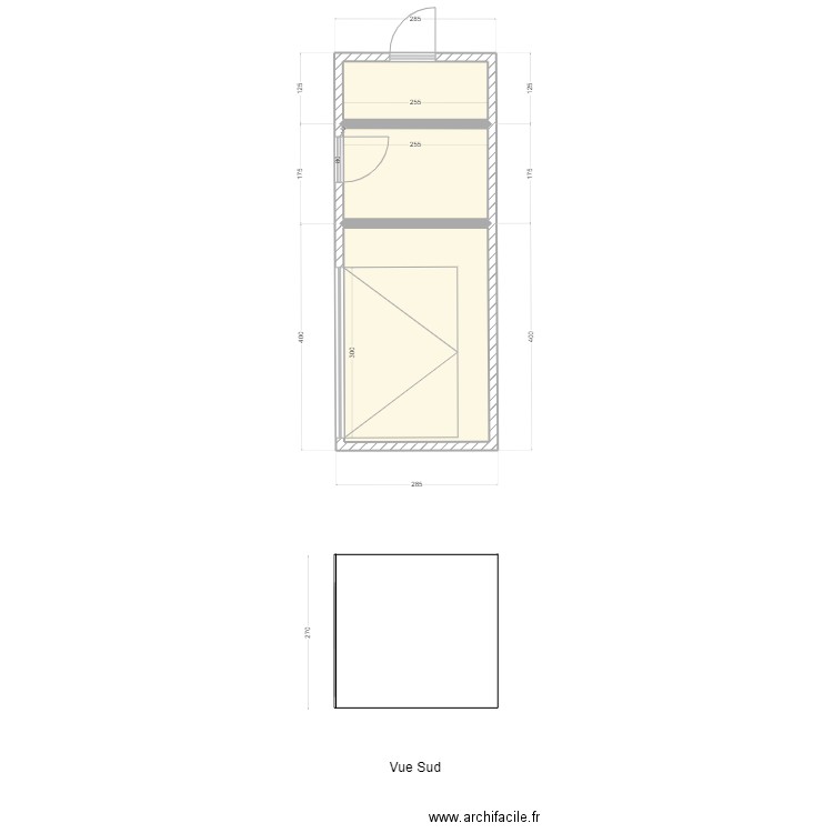 Pool House Vue Sud. Plan de 3 pièces et 16 m2