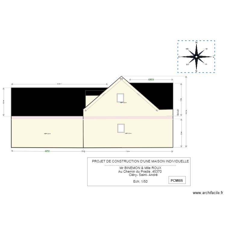 FACADE SUD EST 24 NOV 21. Plan de 9 pièces et 78 m2