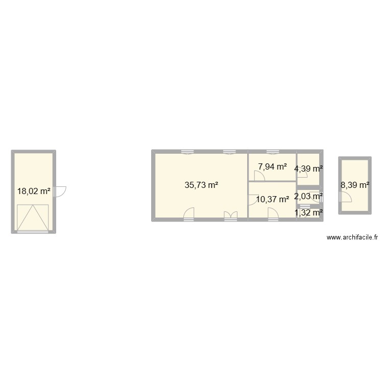 Cabinet. Plan de 8 pièces et 88 m2