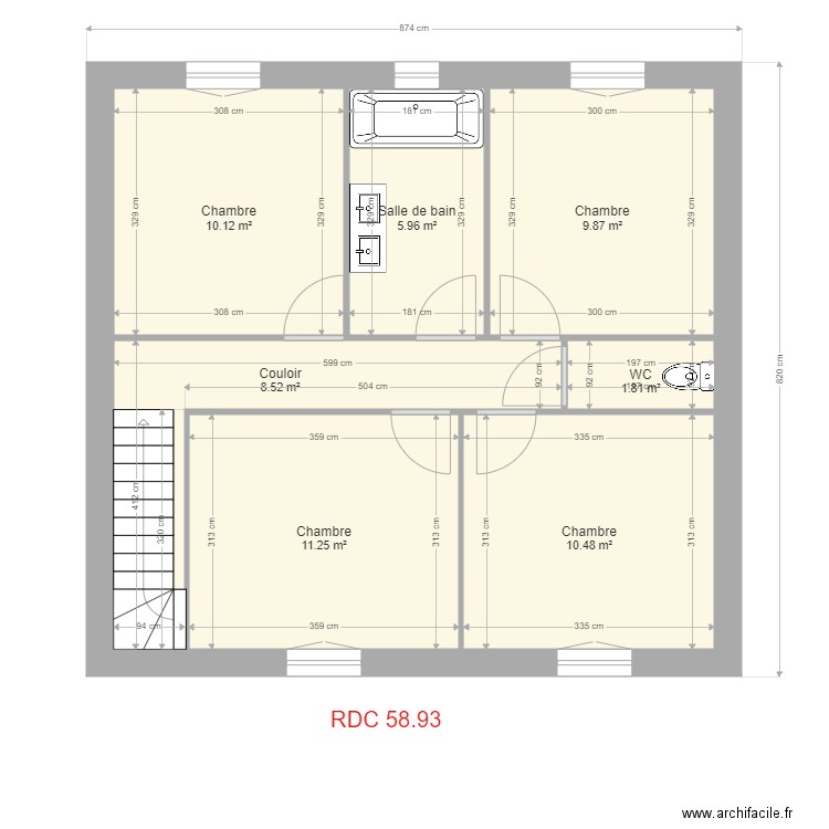 vellumylum ETAGE plailly SANS CH RDC. Plan de 7 pièces et 58 m2