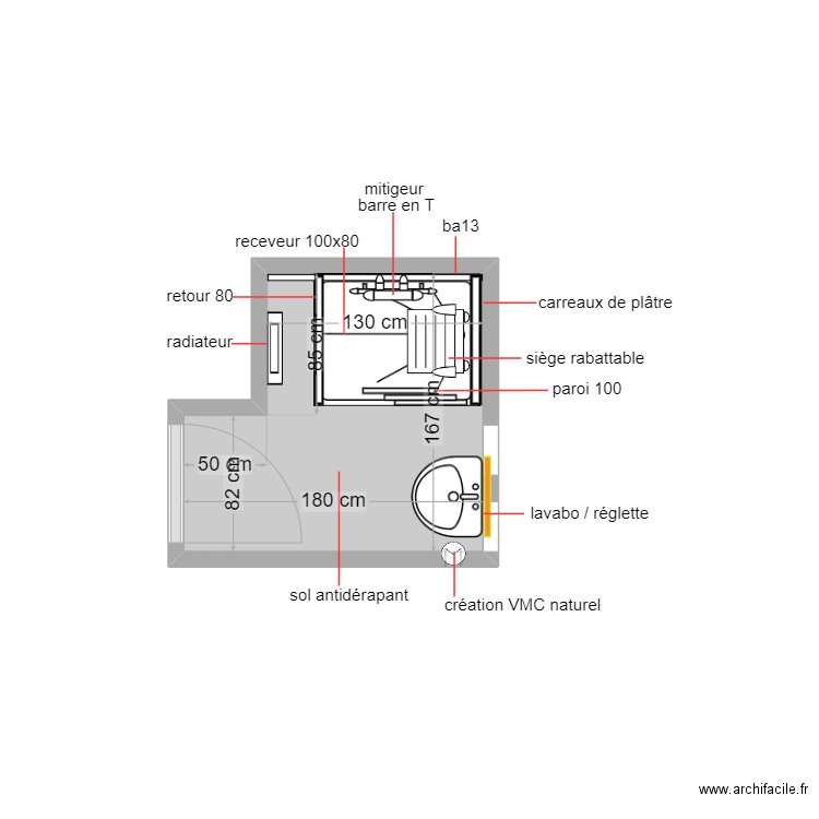 paris. Plan de 1 pièce et 3 m2