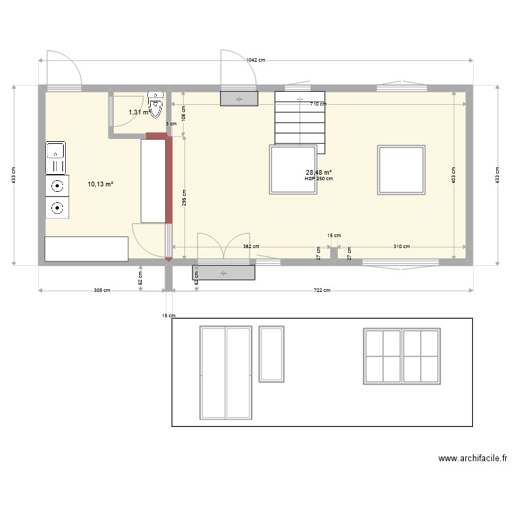 VERANDA1.0. Plan de 3 pièces et 40 m2