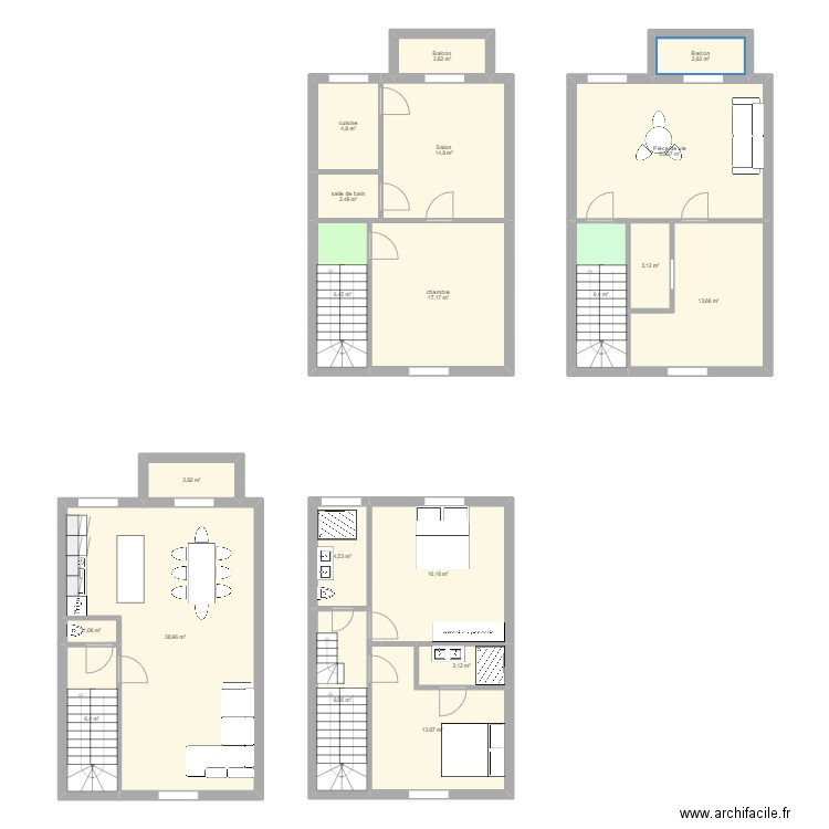 Beco. Plan de 20 pièces et 192 m2