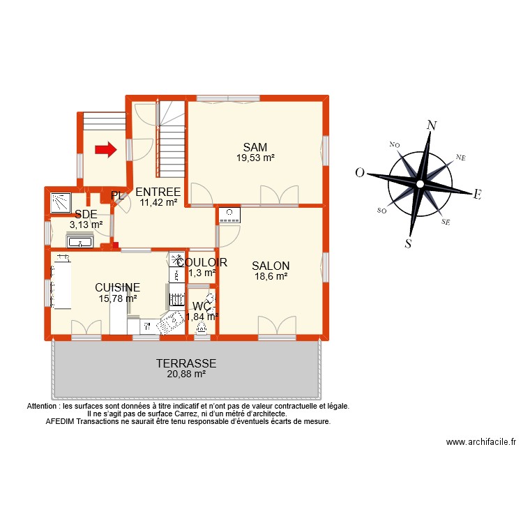 BI 9042 RDC. Plan de 15 pièces et 100 m2