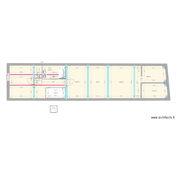 Projet6 escalier 1/4. Plan de 19 pièces et 149 m2