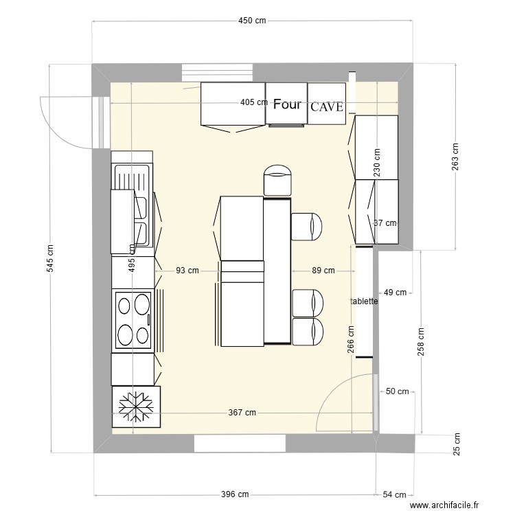 Cuisine. Plan de 1 pièce et 19 m2