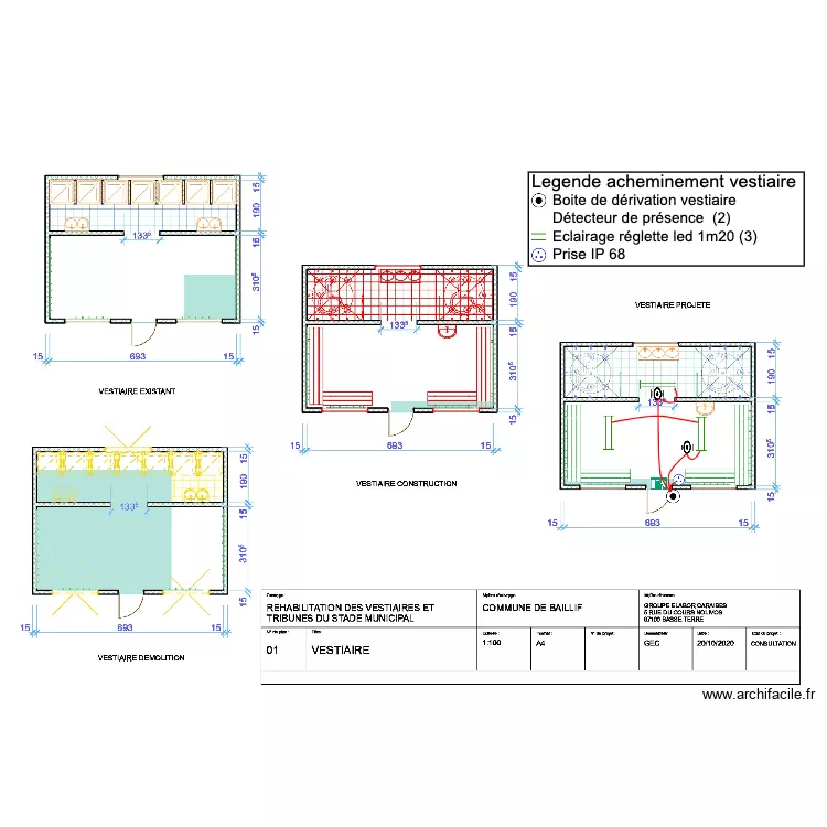 Vestiare du stade de Baillif Plan elec . Plan de 