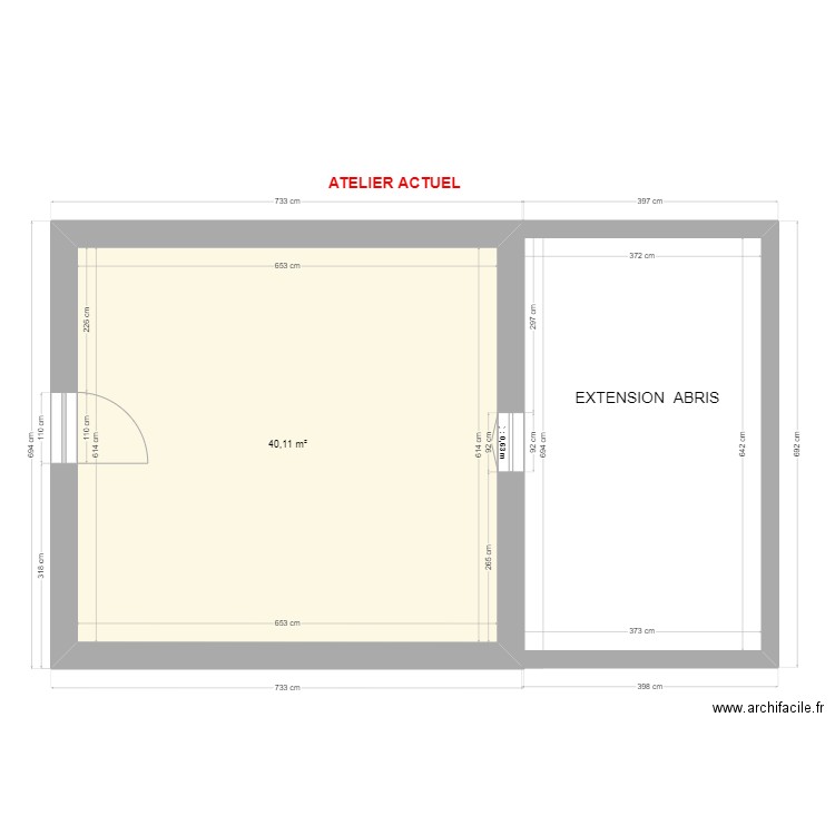 GOURSAT - R+1 Atelier ACTUEL. Plan de 1 pièce et 40 m2
