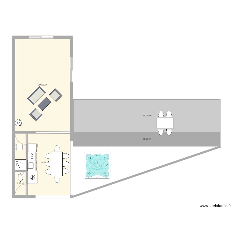 poolhouse 2. Plan de 5 pièces et 82 m2