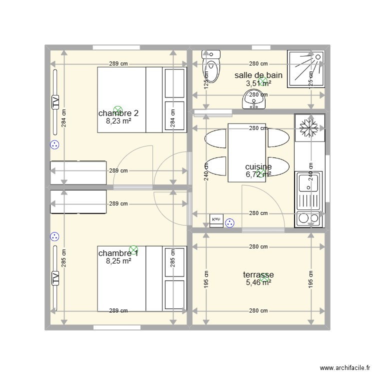 projet guien. Plan de 5 pièces et 32 m2