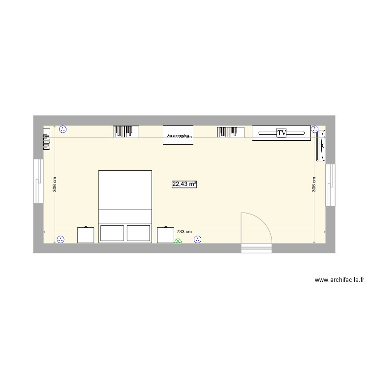 Chambre. Plan de 1 pièce et 22 m2