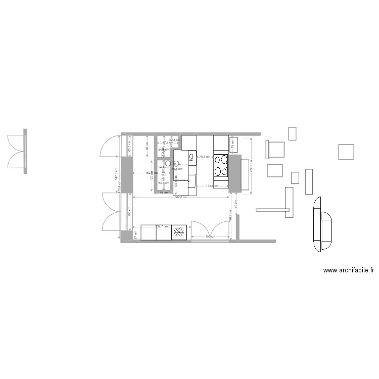 cuisinJC. Plan de 2 pièces et 1 m2