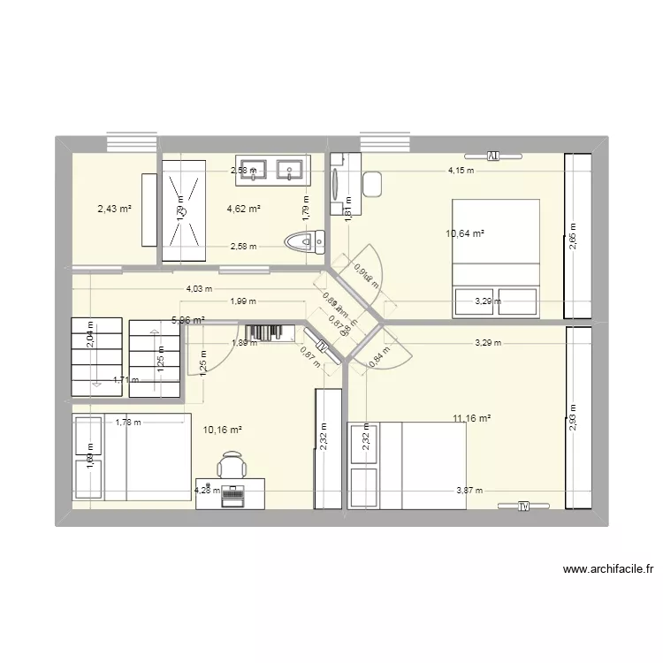 etage projet immo. Plan de 6  et 45 m²