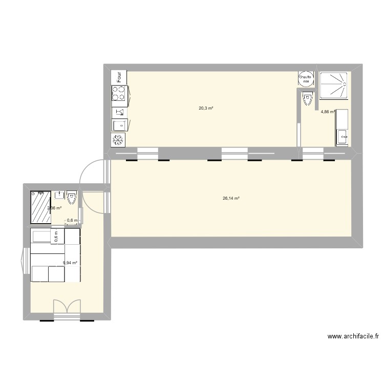 Appart1201. Plan de 5 pièces et 64 m2