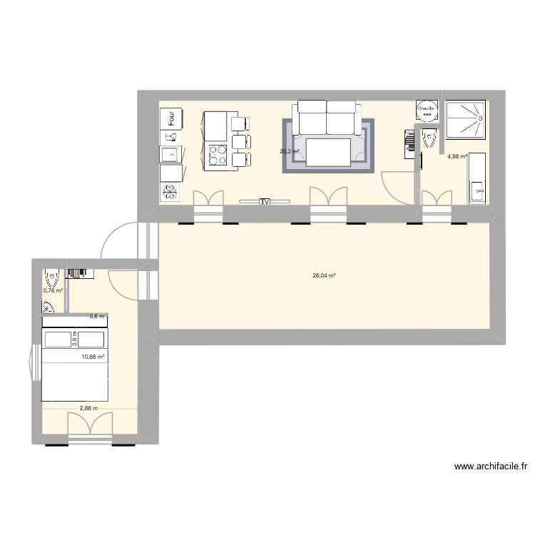 Appart1201. Plan de 5 pièces et 63 m²