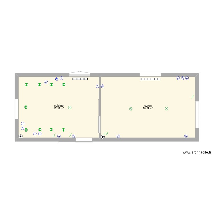 loic cuisine salon. Plan de 2 pièces et 38 m2