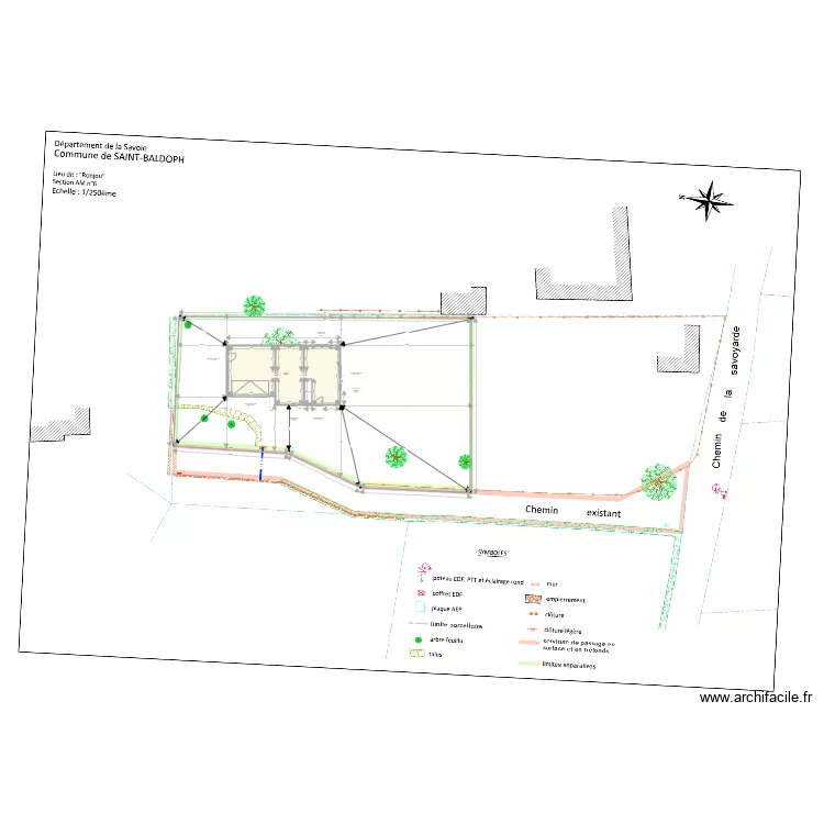 Plan maison avec plan de masse. Plan de 