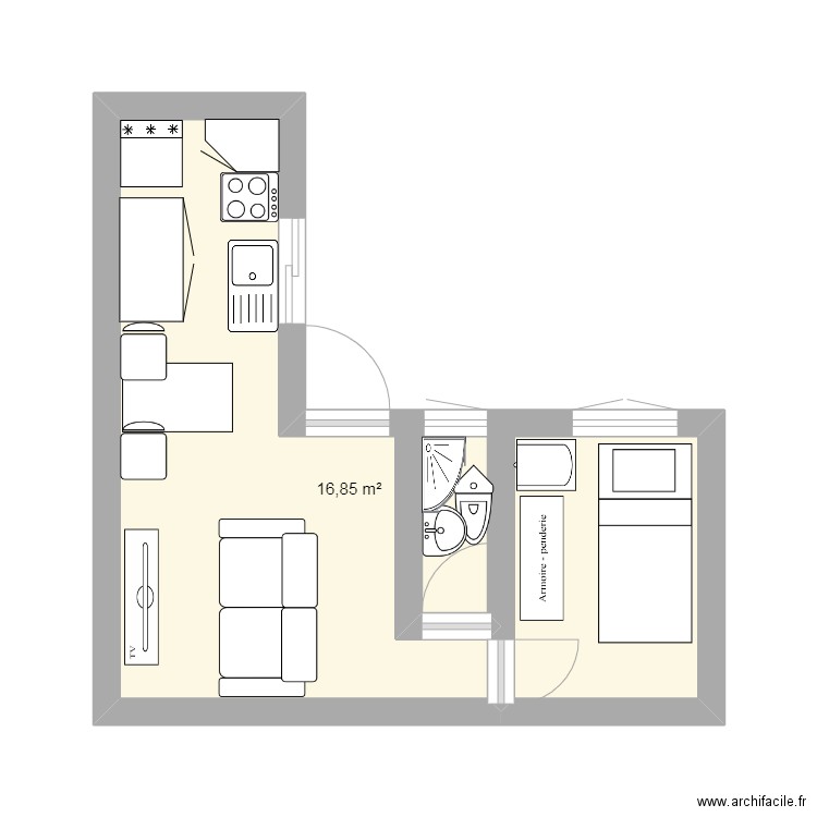 coquette rdc . Plan de 1 pièce et 17 m2