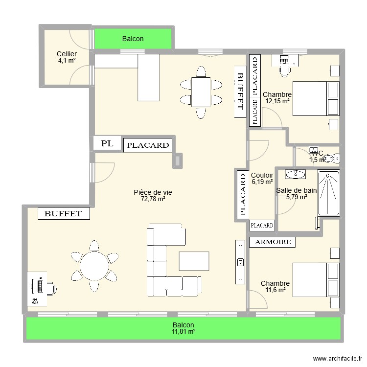 LARDENOIS. Plan de 11 pièces et 129 m2