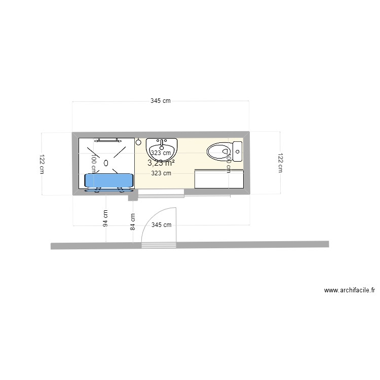 MOR Armelle SDB new. Plan de 1 pièce et 3 m2