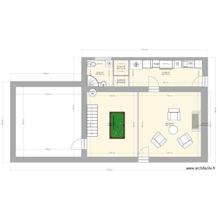 pluzunet. Plan de 7 pièces et 63 m2