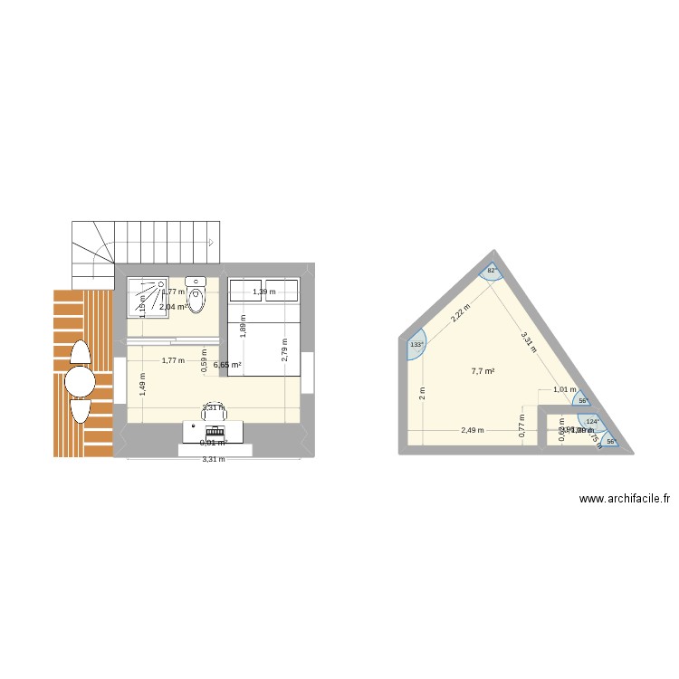8  grande. Plan de 5 pièces et 17 m2