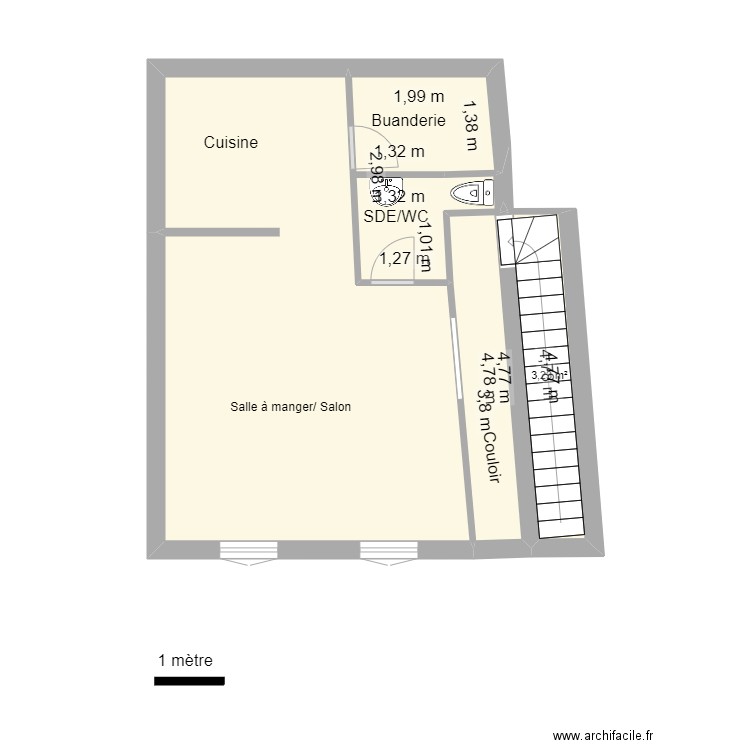 CARMES 4 R+1 CUISINE/SALON. Plan de 4 pièces et 36 m2
