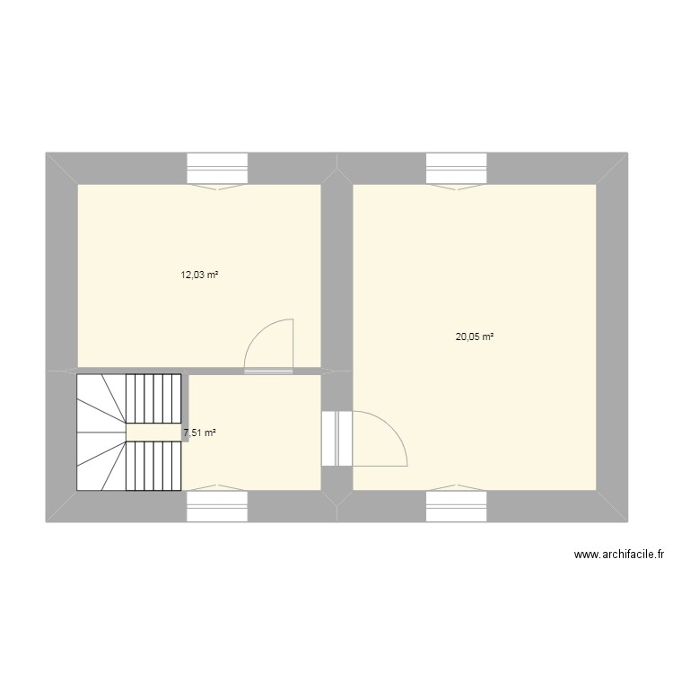 St AM etage. Plan de 3 pièces et 40 m2