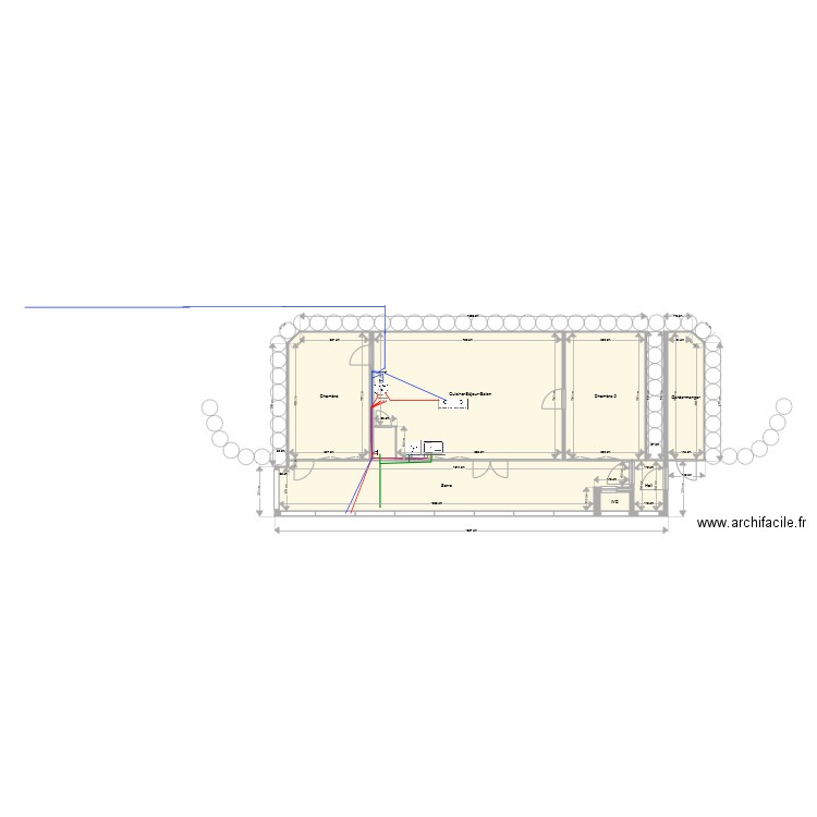 Earthship 6 plomberie. Plan de 8 pièces et 110 m2