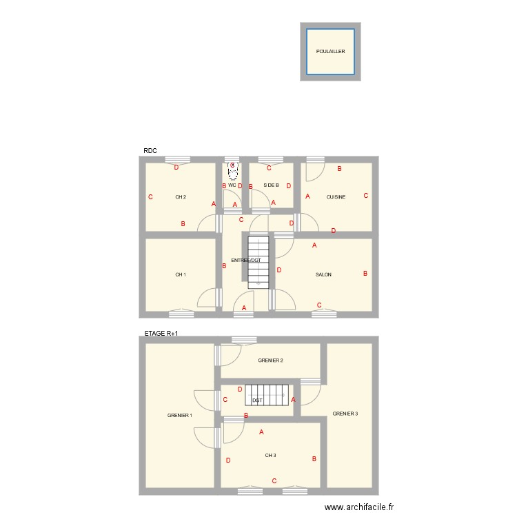 NEVEUX. Plan de 14 pièces et 93 m2