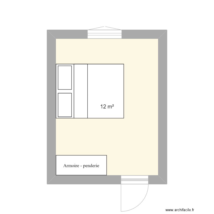 Chambre RDC. Plan de 1 pièce et 12 m2