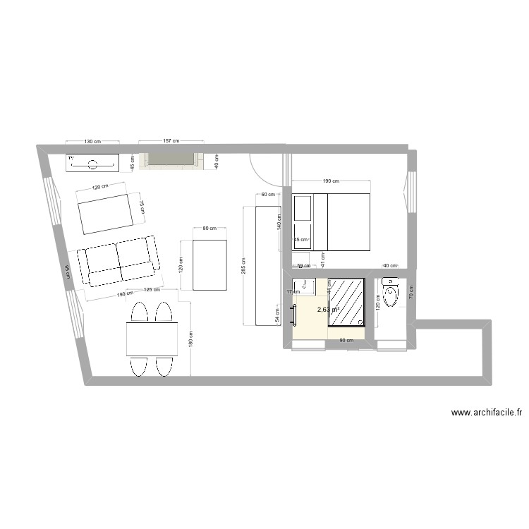 Appartement . Plan de 1 pièce et 3 m2