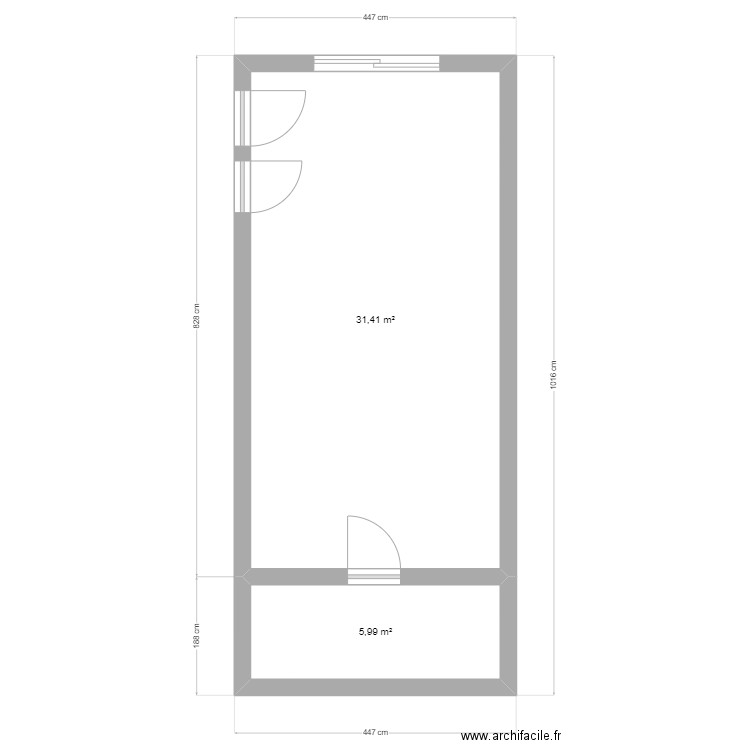 Bureau AML. Plan de 2 pièces et 37 m2