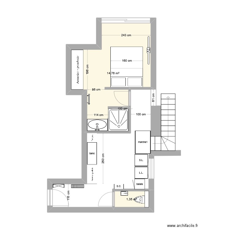 Bartavelles1. Plan de 2 pièces et 16 m2