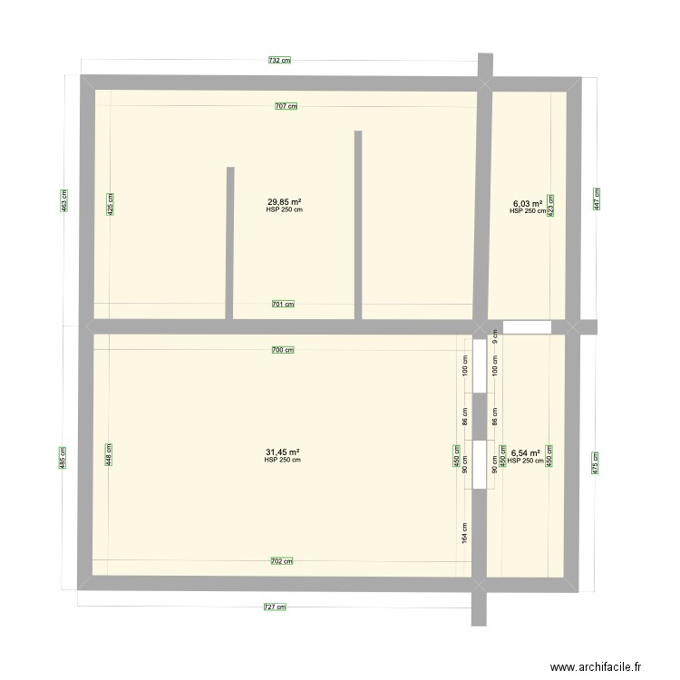 B3 R1. Plan de 4 pièces et 74 m2
