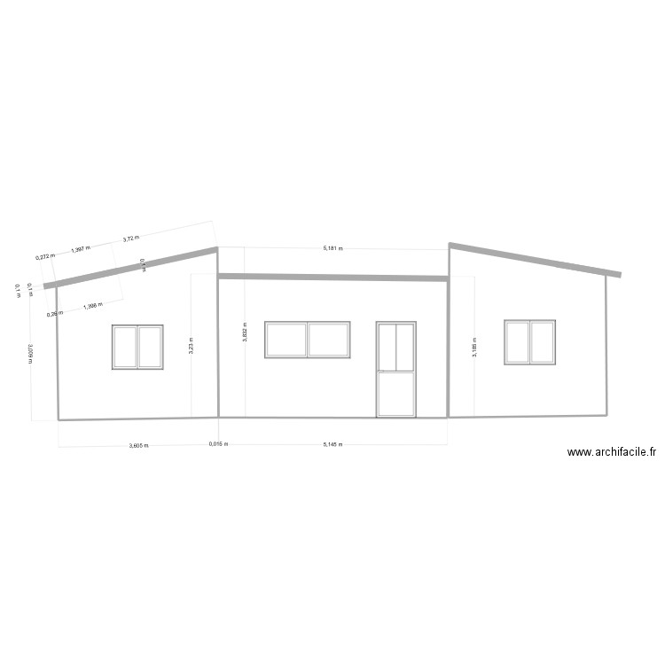 façade avant. Plan de 2 pièces et 28 m2