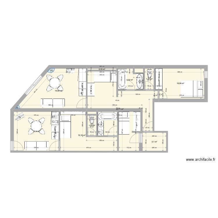 Le Portillo 308-309. Plan de 12 pièces et 80 m2