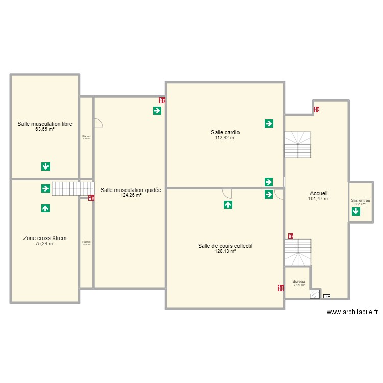 PLAN RDC Gymnasia. Plan de 11 pièces et 644 m2