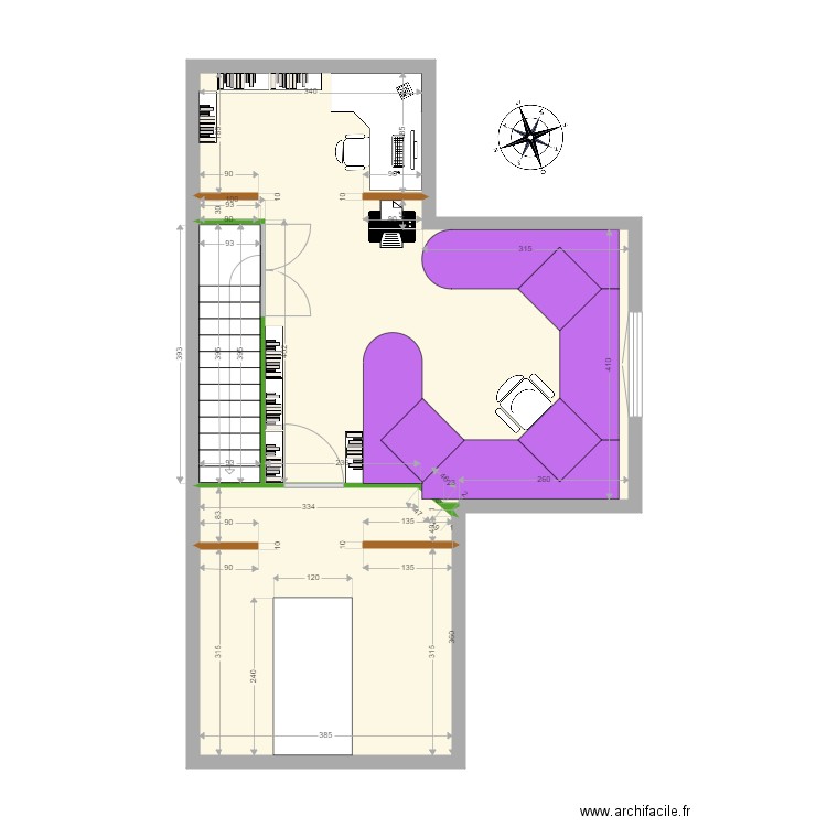 Bureaux V02. Plan de 4 pièces et 49 m2