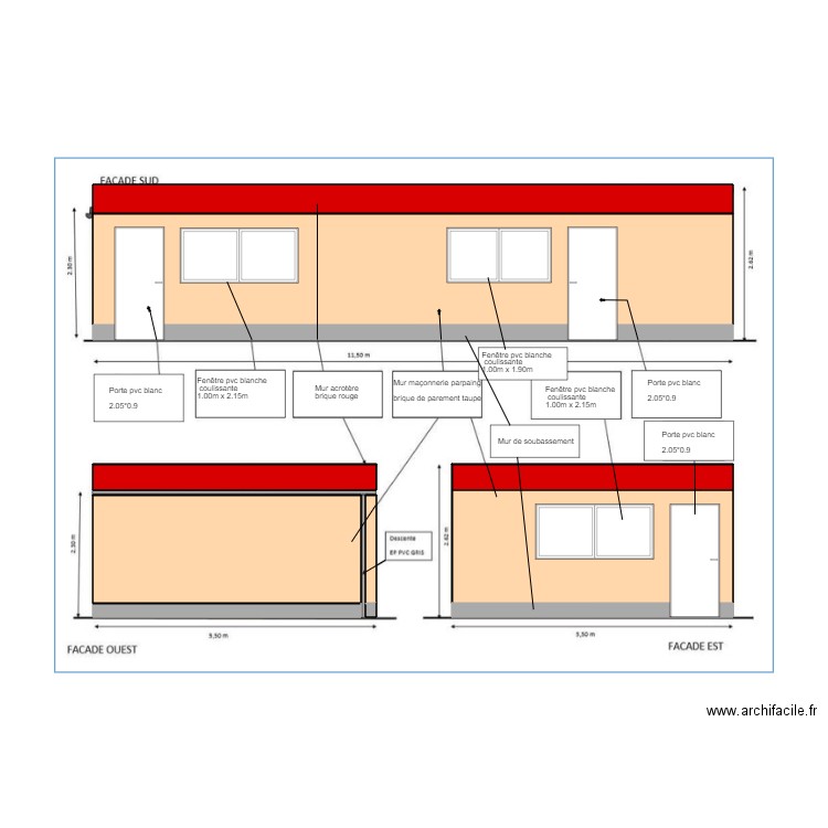 façade . Plan de 11 pièces et 60 m2